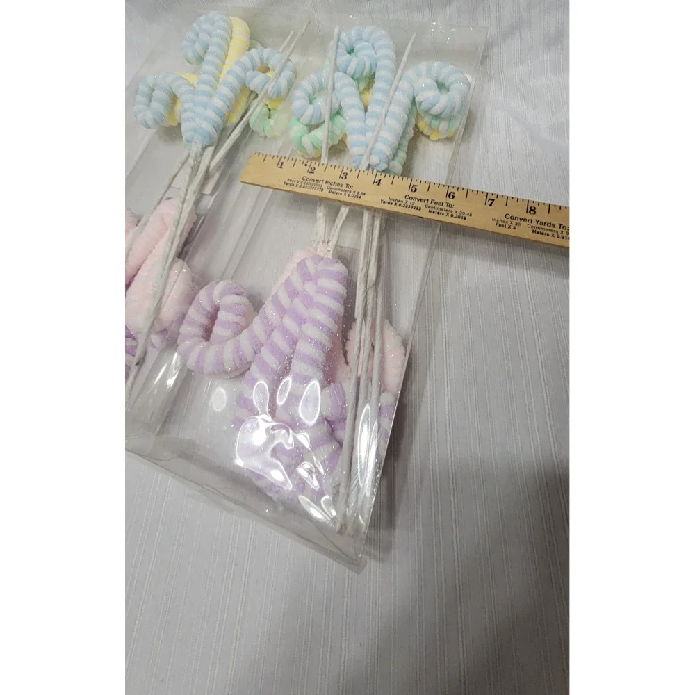 Pastel Striped Curly Floral Picks Glitter Wreath Decor Stems 2 Pack
